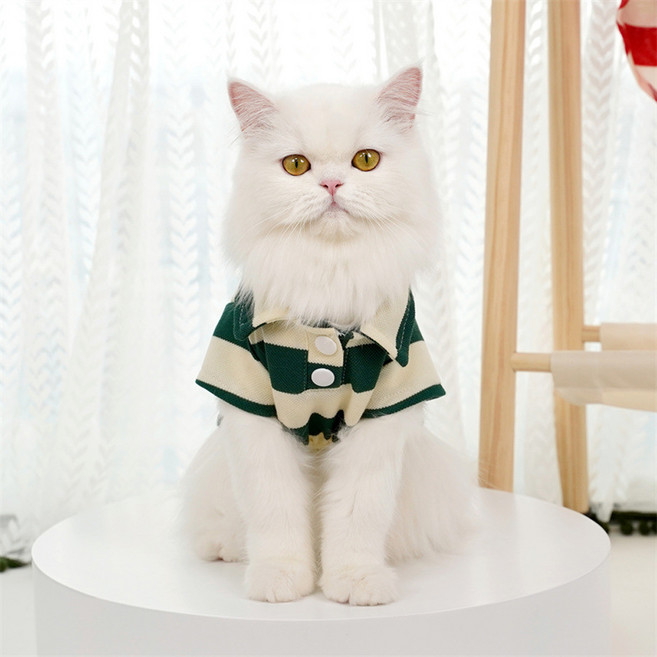 Artipet 寵物條紋Polo簡約襯衫, 綠色, 1個