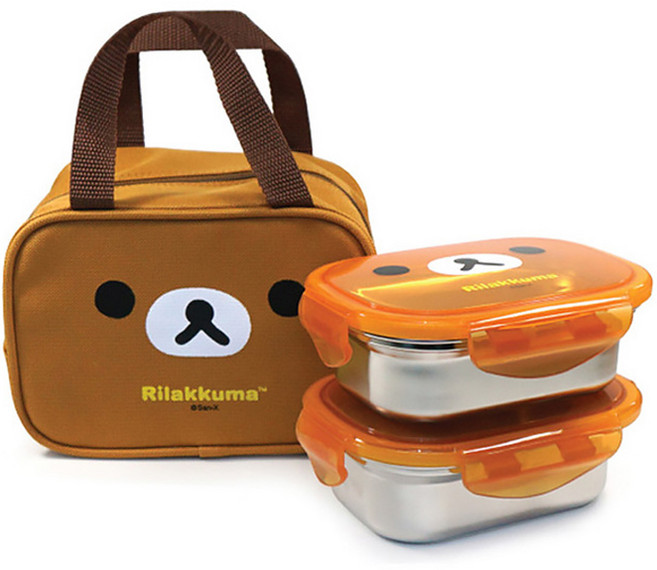 Rilakkuma 拉拉熊 便當袋 + 兩格不鏽鋼便當盒 2個, 拉拉熊 咖啡色, 1組