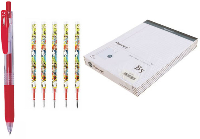 시그니처 리갈패드 절취 유선 줄노트 B5 5p + 젤잉크펜 0.5mm + 리필심 5p 세트, 화이트(리갈패드), 레드(펜), 레드(리필심), 1세트