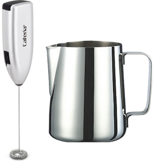 카페리아 전동 우유거품기 CEM1 + 코맥 라떼아트 우유스팀피쳐 600ml S3 세트, 1세트