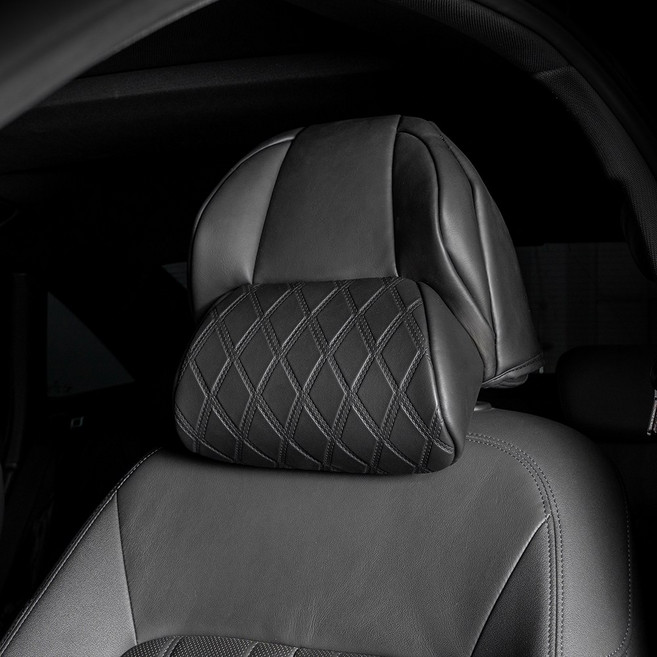 벤딕트 차량용 헤드레스트 가죽 목쿠션 일체형 VER2, 블랙, 1개