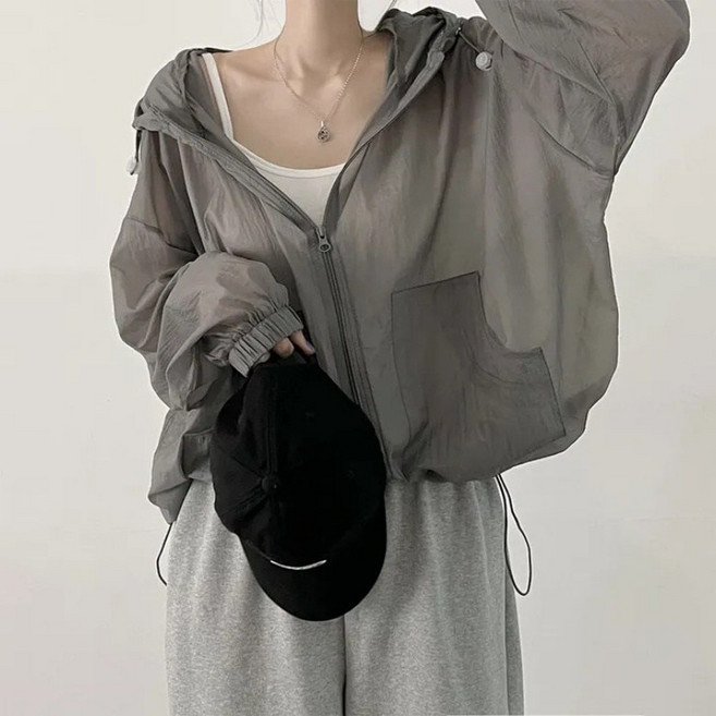 아이엠몽 여성용 세리하 시스루 간절기 후드 자켓