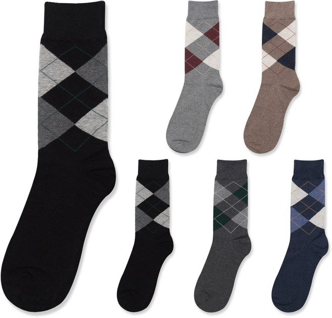 시너싹스 남성용 아가일 정장 장목 양말 6켤레 세트