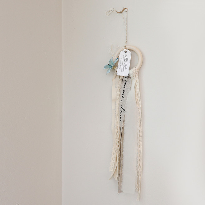 ASPASIA 溫暖木環緞帶捕夢網 + 禮物包裝組, 藍色