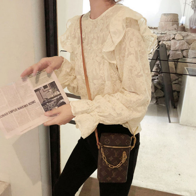 PEONIST 荷葉邊蕾絲袖長袖襯衫