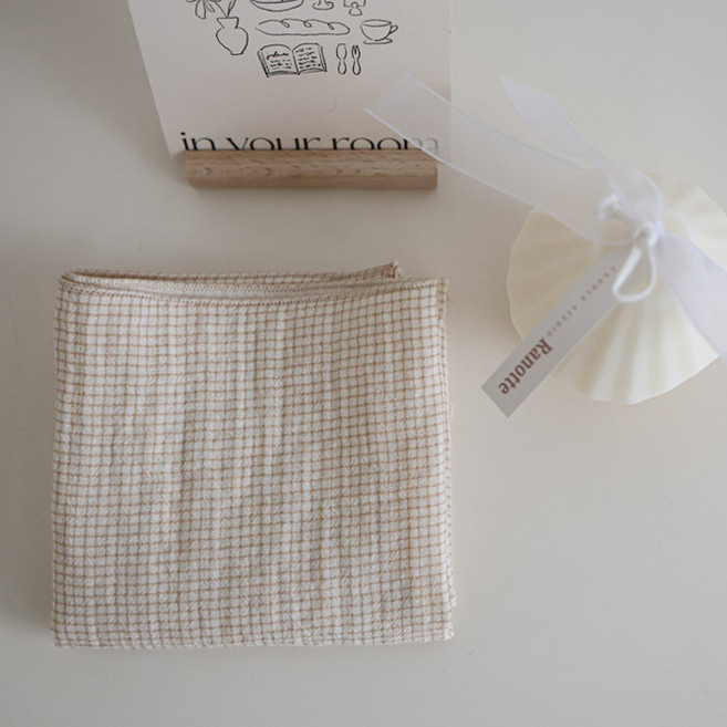 메종텍스타일 여성용 면100 이중거즈 잔 체크 손수건 + 선물포장 세트