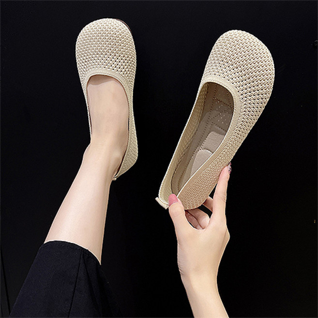 PDS패션 내추럴한 니트 짜임 빈티지 감성 플랫 슈즈