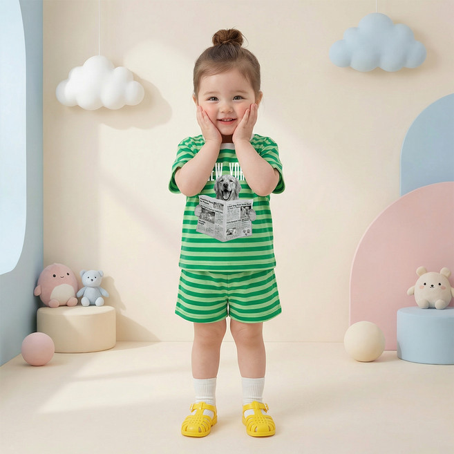 멍이 신문 구독 반팔 티셔츠 + 하의 세트