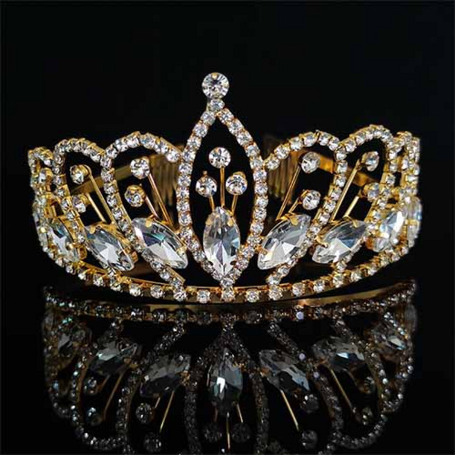 데이먼 오로라빛 비즈 포인트 셀프웨딩 티아라 VCX012, 골드화이트, 1개