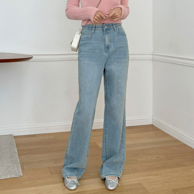 플랜데이 여성용 숏/미디움/롱 기장 헤유 와이드 데님 팬츠