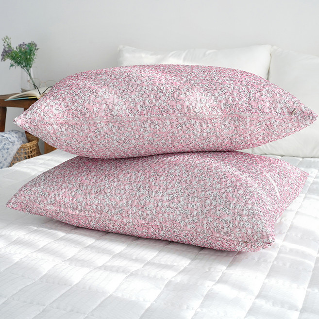 스코홈 국산 눈꽃 냉감 시어서커 베개커버 솜포함, 체리블라썸, 1개