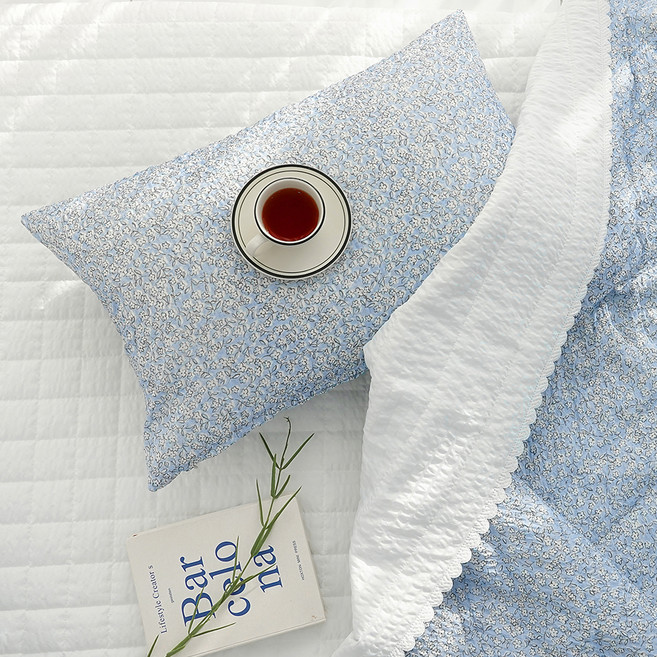 스코홈 국산 눈꽃 냉감 시어서커 베개커버 솜포함, 베리블루, 1개