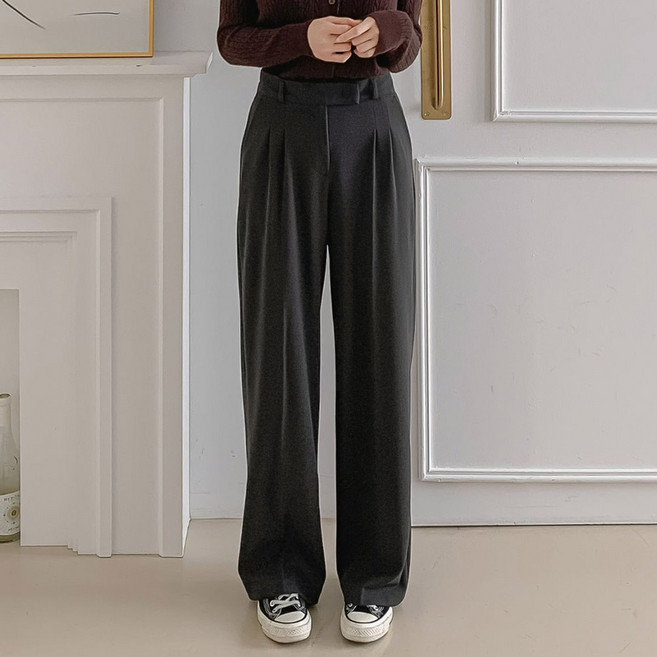 제이에이치스타일 여성용 롱/숏 기장 투턱 와이드 스판 히든 뒷밴딩 하이웨스트 슬랙스 SJROK662