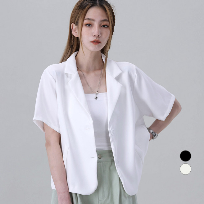 Awesomearound 女款夏季雙扣短袖西裝外套