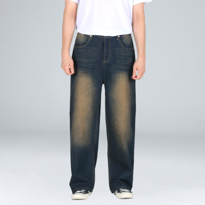 이브클로젯 남성용 캣워싱 Y2K 와이드 데님 팬츠