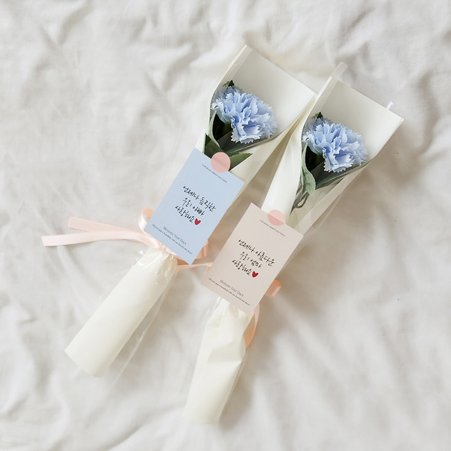 아스파시아 조화 플르 카네이션 메시지 한송이 비누 꽃다발 우리엄마 + 우리아빠 세트, 블루, 1세트
