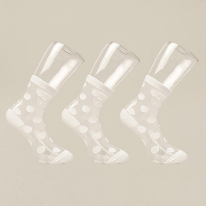 박군 PG 여성용 학생용 땡땡이 시스루 중목 양말 3족 세트