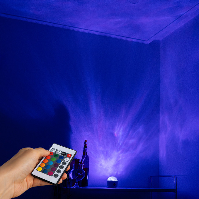 IRENE 무선 회전형 16컬러 불빛 프로젝터 무드등 + 리모컨 + C타입 케이블, 물결(무드등)