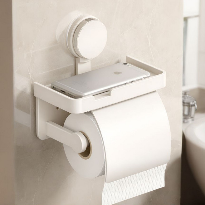 주앤지 다용도 무타공 흡착식 선반 커버형 휴지걸이, 1개, 크림화이트