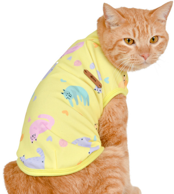 캐츠피아 고양이 가타 민소매 티셔츠 TS9512, 옐로우, 1개