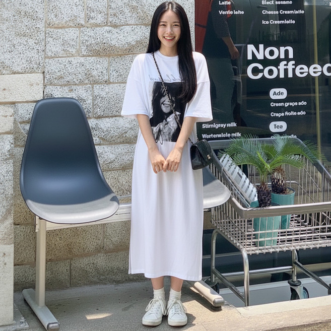 Paperments Vinta印花大尺碼日常連身裙 13859, 白色