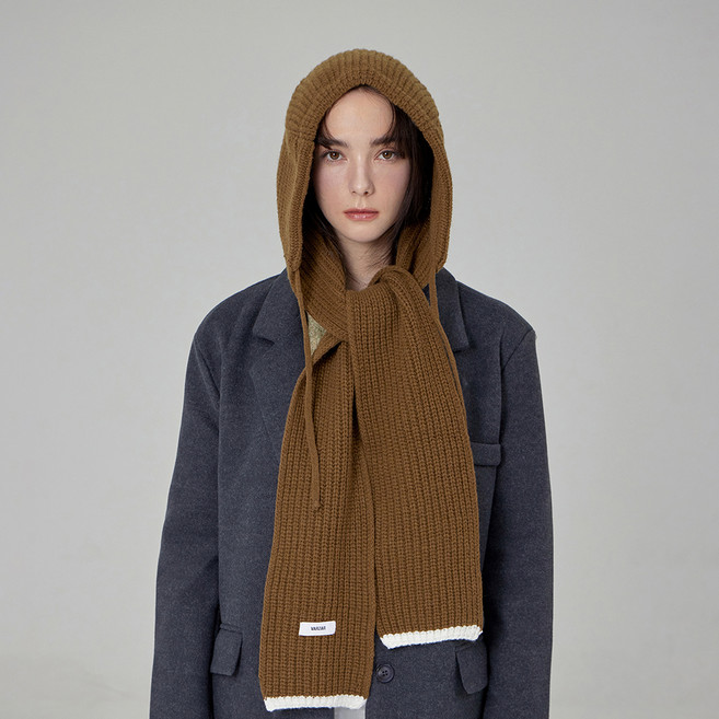 바잘 여성용 로고 라벨 후드 머플러