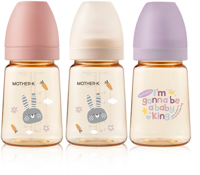 마더케이 베이직 PPSU 젖병 트리플 세트(무꼭지), 토끼블라썸 + 토끼크림 + 베베라일락, 180ml, 1세트