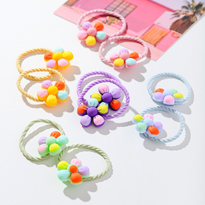 아기코끼리 레인보우 플라워 머리끈 5종 x 6p 세트