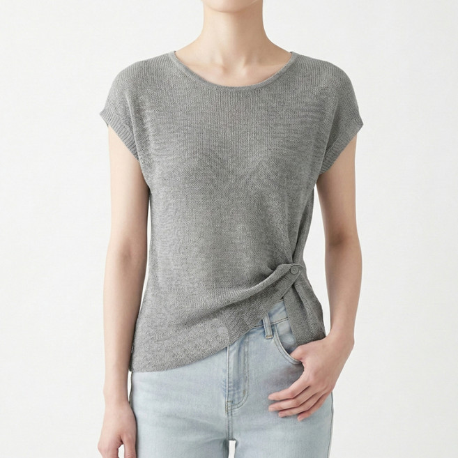 소니오 여성용 프론트 꼬임 반팔 니트