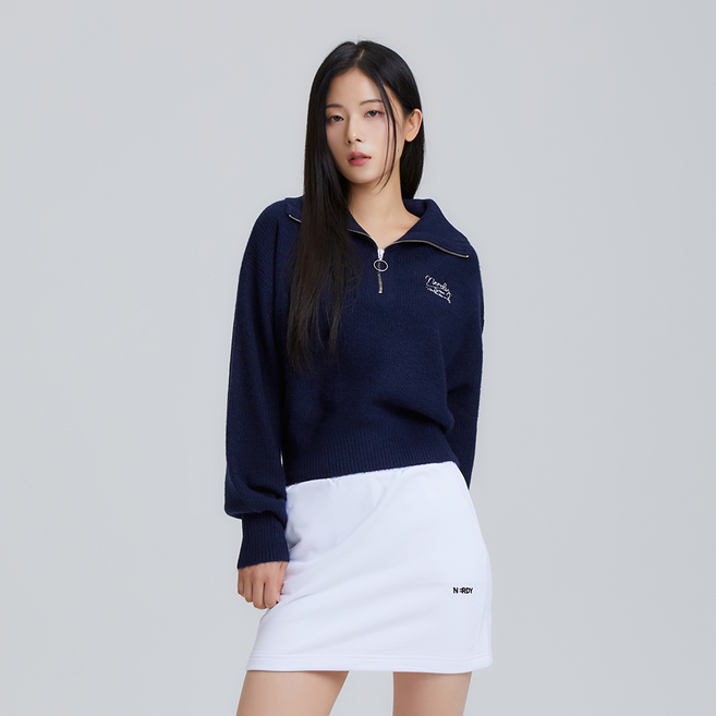 널디 여성용 러블리 레터 울 블렌디드 하프 집업 스웨터