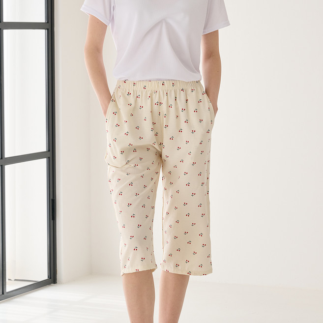 테라우드 여성용 요루면 일자 7부 파자마 바지