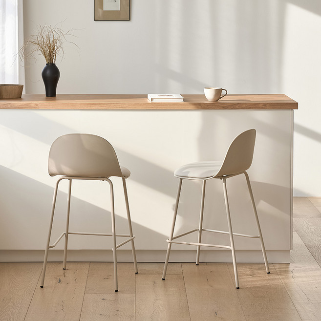 메종드꼼마 피카 쿠션 바 스툴, 베이지, 2개