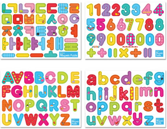 플레이맥스 더지니어스 고무자석 글자편 자석퍼즐 4종 세트, 1세트, 124피스