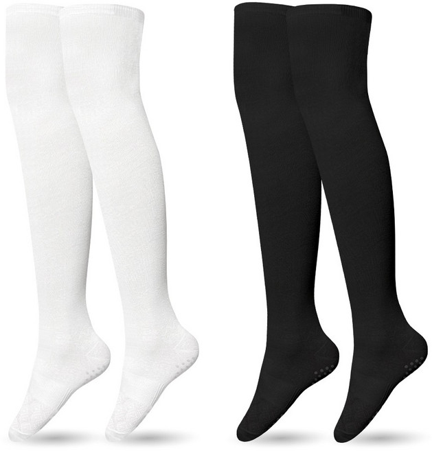 크로커다일 여성용 골프 논쿠션 라라 오버니삭스 CD214, 블랙 + 화이트, 2개