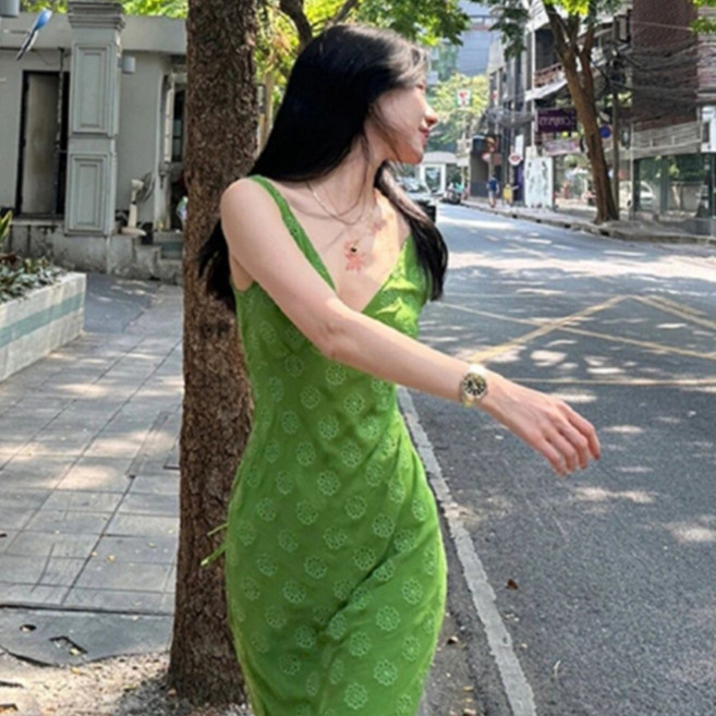 피어니스트 롱/숏 기장 포레스트 딥브이넥 나시 원피스