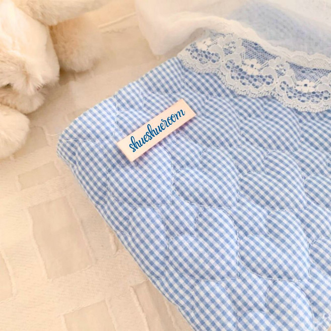 슈슈룸 쁘띠 체크 리플 지지미 시어서커 여름 원단 1.5mm, 리플하트누빔 블루, 1개