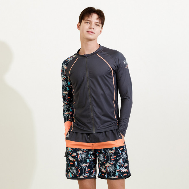 베이직엘르 남성용 집업 래쉬가드 + 비치 반바지 세트 BEM-W910G