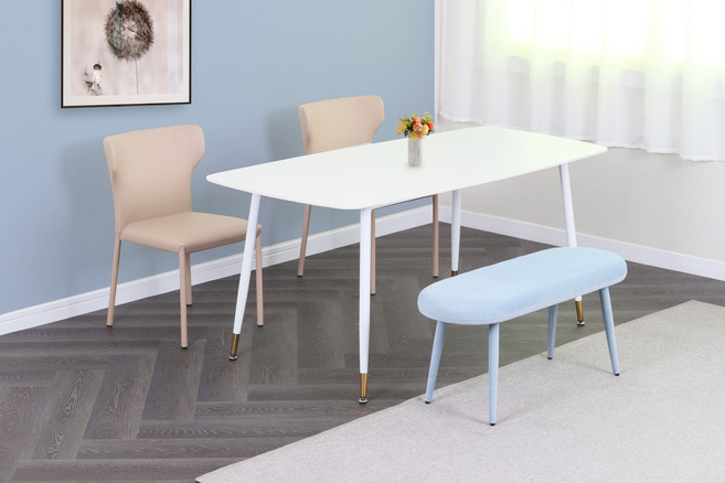 도리퍼니처 이플 포세린 세라믹 식탁세트 4인용 방문설치, 화이트(식탁), 인디핑크(의자), 블루(벤치), 일반 2 + 벤치 1