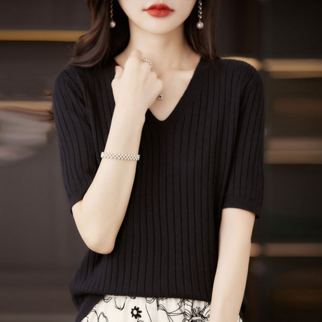 Sunbit 女款 Retive V領羅紋短袖針織衫