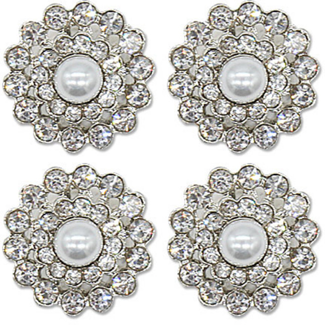 미니 큐빅 진주 보석 단추 프리티 15mm, 4개, 니켈