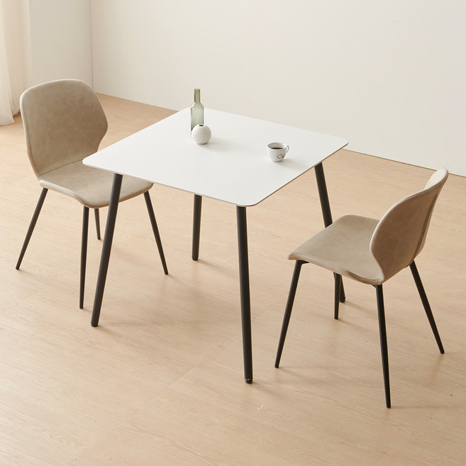 보니애가구 라비 테이블 + 의자 2p 세트 2인용 방문설치, 테이블(화이트+블랙), 의자(루트베이지), 일반의자 2