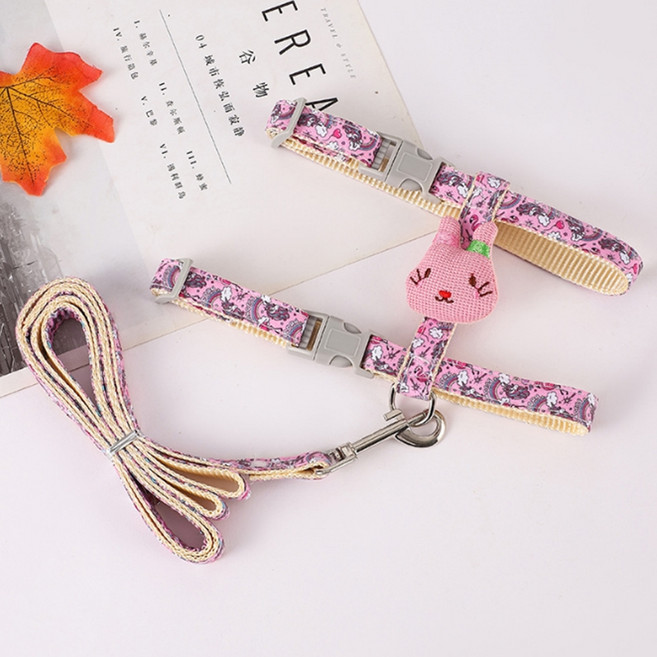 요런개 반려동물 큐티 토끼 하네스 + 리드줄 세트, 02핑크, 1세트