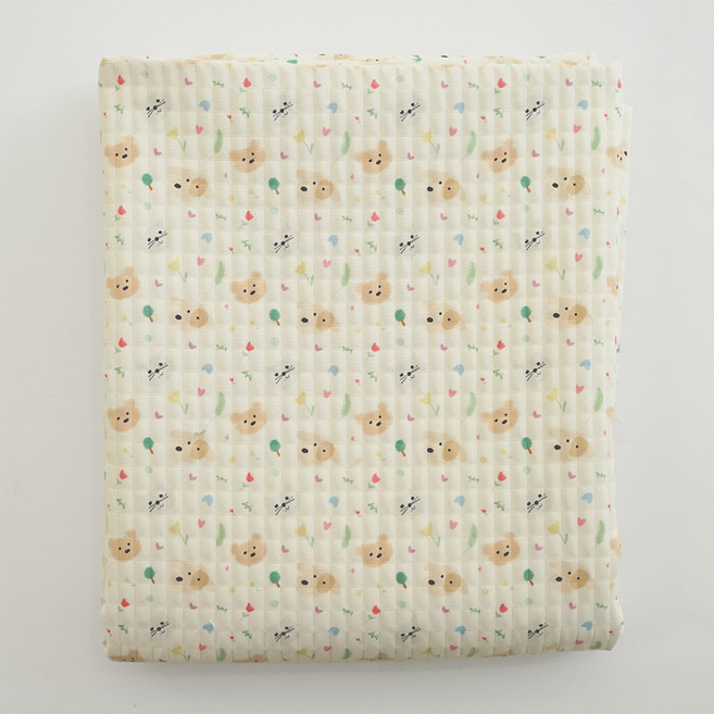 Nabitouch 方形絎縫寬幅布料, 迷你貓狗熊 自然風, 1個