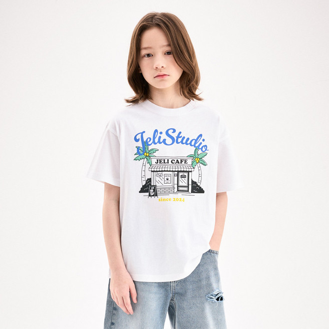젤리스튜디오 아동용 썸머 카페 루즈핏 반팔 티셔츠
