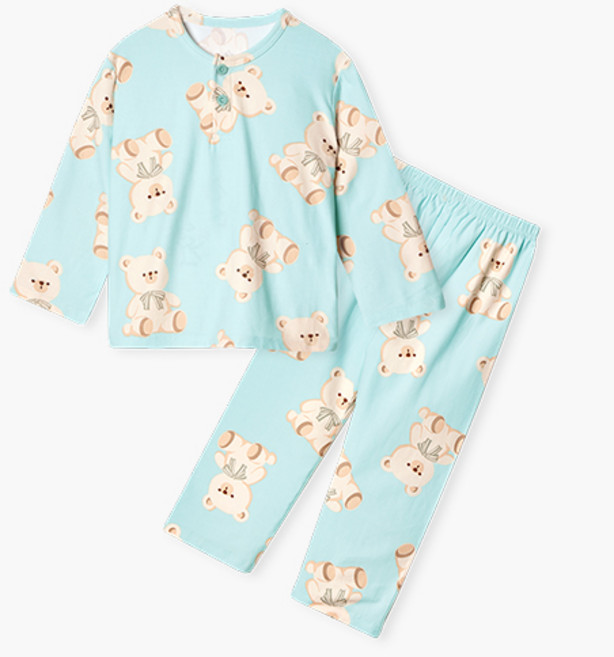 유니프랜드 아동용 큐티베어 양면 기모 잠옷 상하의 세트