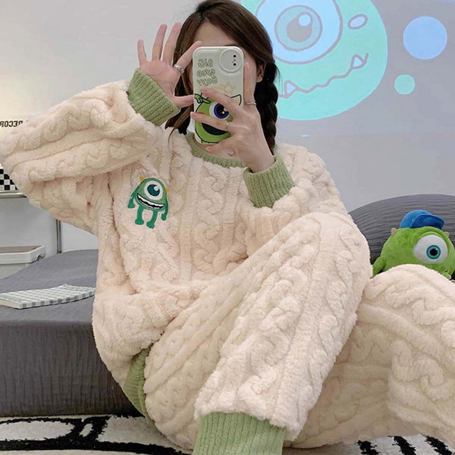 투이스타 여성용 캐릭터 극세사 수면 잠옷 상하의 세트