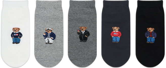 박군 PG 남성용 학생용 신사 베어 스니커즈 발목 양말 5족 세트
