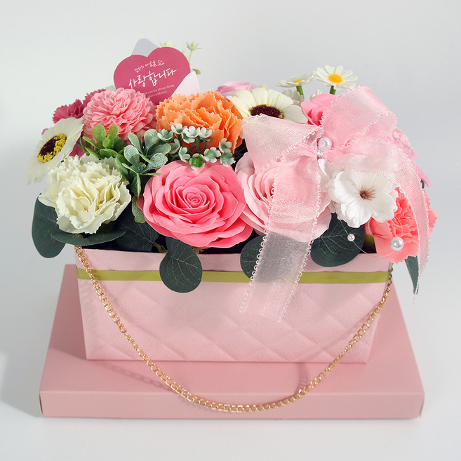 메종드플로레 조화 어버이날 스승의날 카네이션 비누꽃 화분 돈 용돈박스 화분형 꽃다발, 엘로즈핑크, 1개