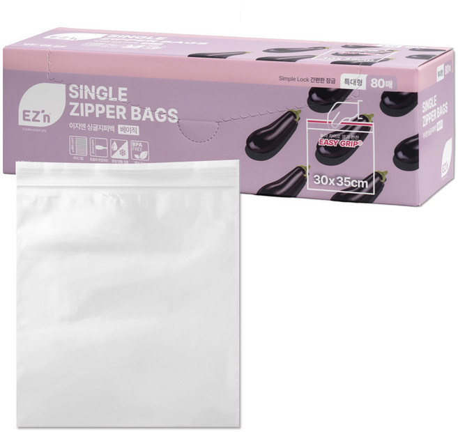 EZn이지엔 베이직 싱글지퍼백, 특대(XL), 80개입, 1개