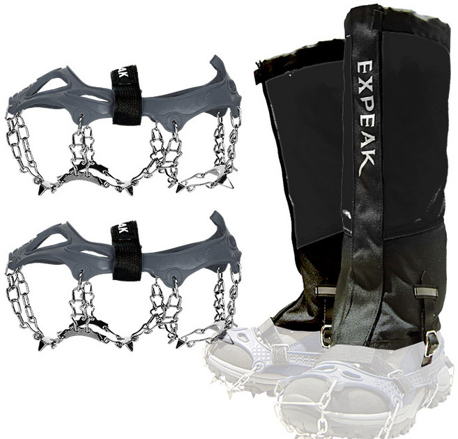 엑스피크 툰드라 13P 아이젠 + 하드케이스 + 피나클 롱스패츠 세트, 그레이(아이젠), 블랙(스패츠)